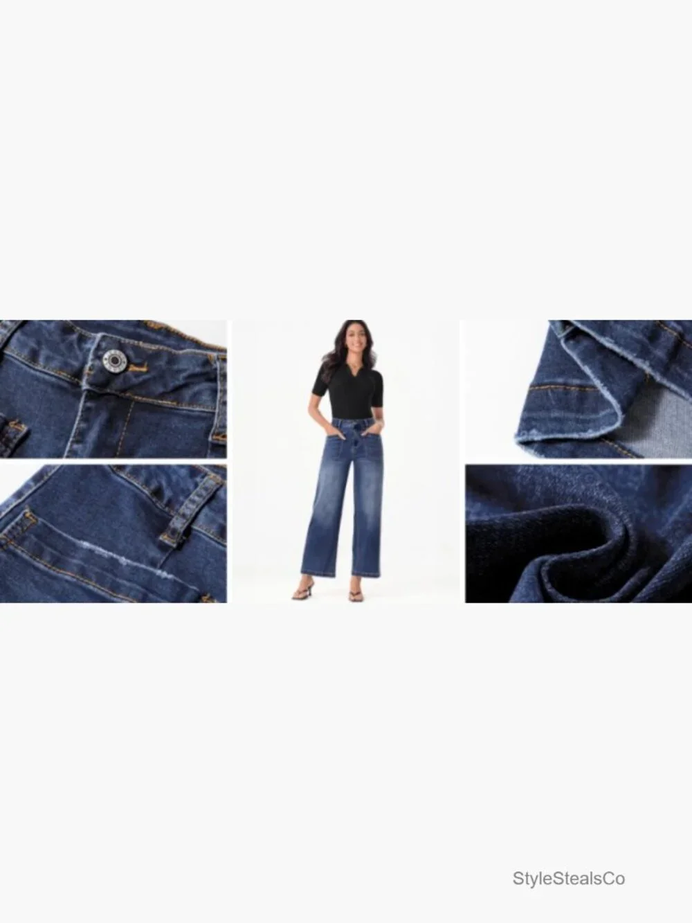 High Waisted Wide Leg Jeans Stretchy Straight Fit Ankle Length Denim Pants - Picture 7 of 7